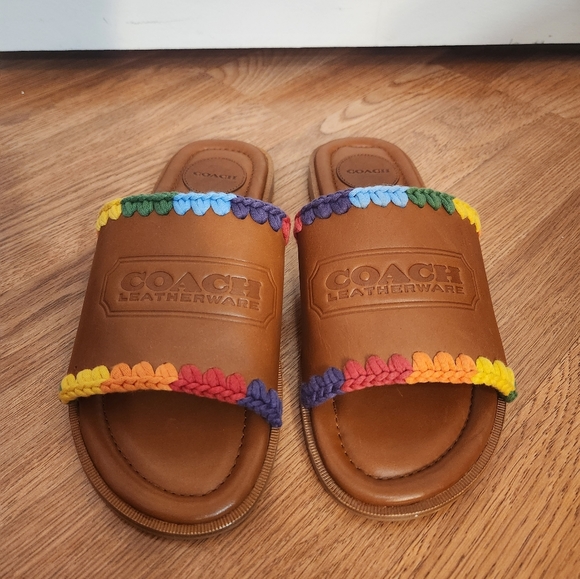 Coach Pride Leather Crochet-Trimmed Slides (9) - Picture 4 of 4